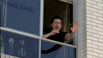 Vinnie serenading Veronica from the window